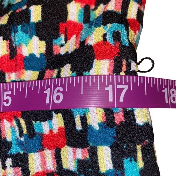 Black Label by Evan Picone A Line Multicolor Geo Print Dress with Cap Sleeves Sz - Picture 12 of 13